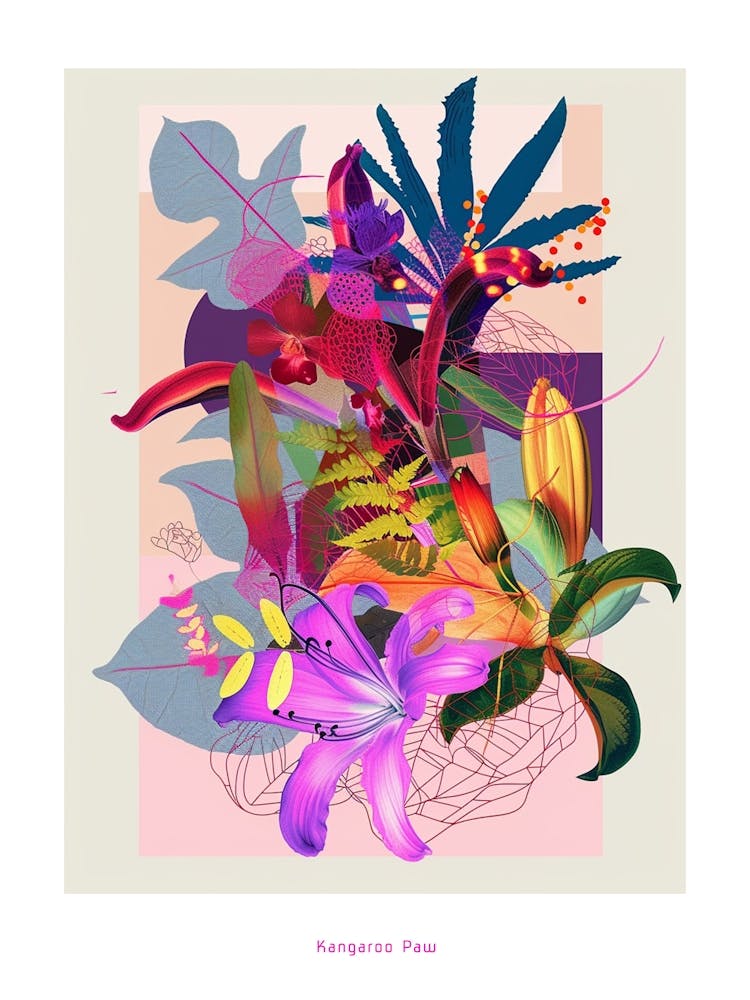 Kangaroo Paw 2 Neon Flower Collage Poster