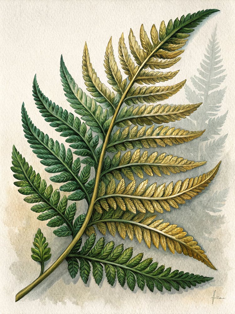 Oil Painting Style Stylized Fern Leaf