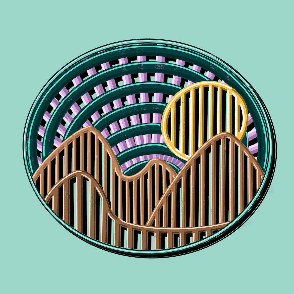 Boho Desert Cosmic Sunset Graphic Design Pastel Colors Striped Oval Circle  1