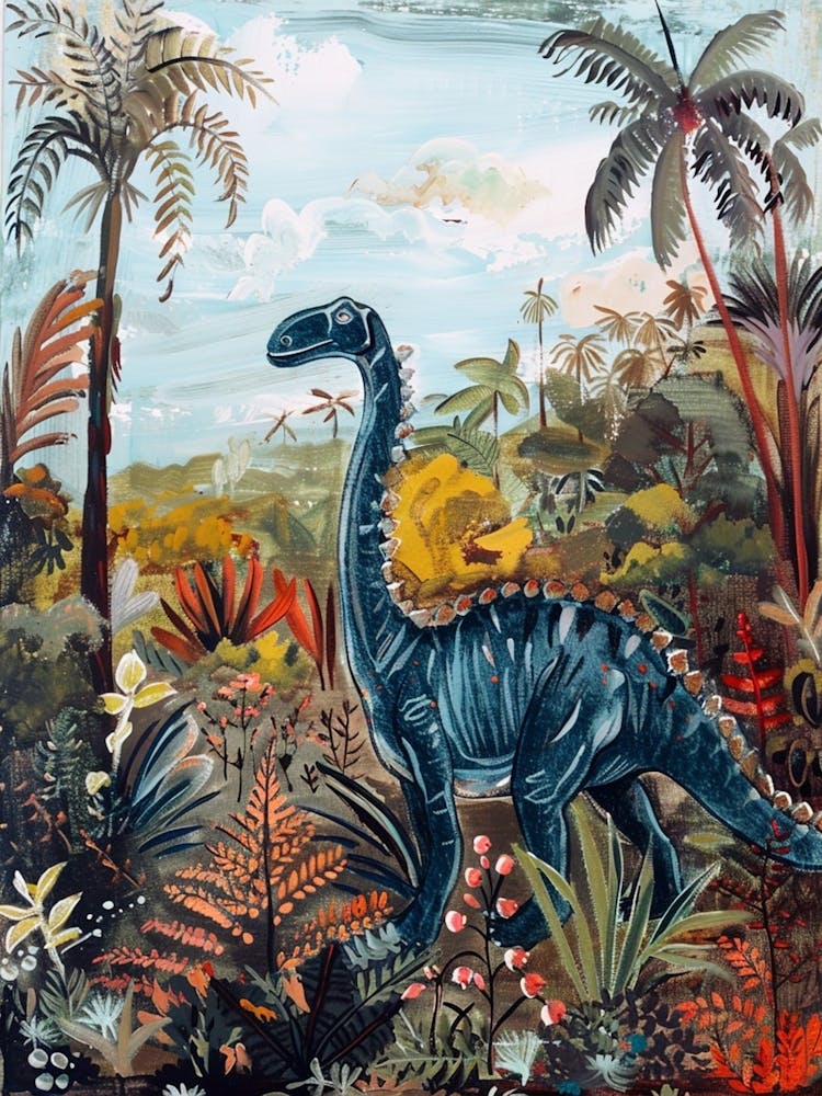 Dinosaur With Tropical Leaves Painting 3