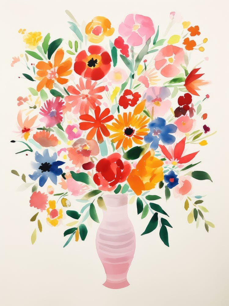 Watercolor Flowers In A Vase