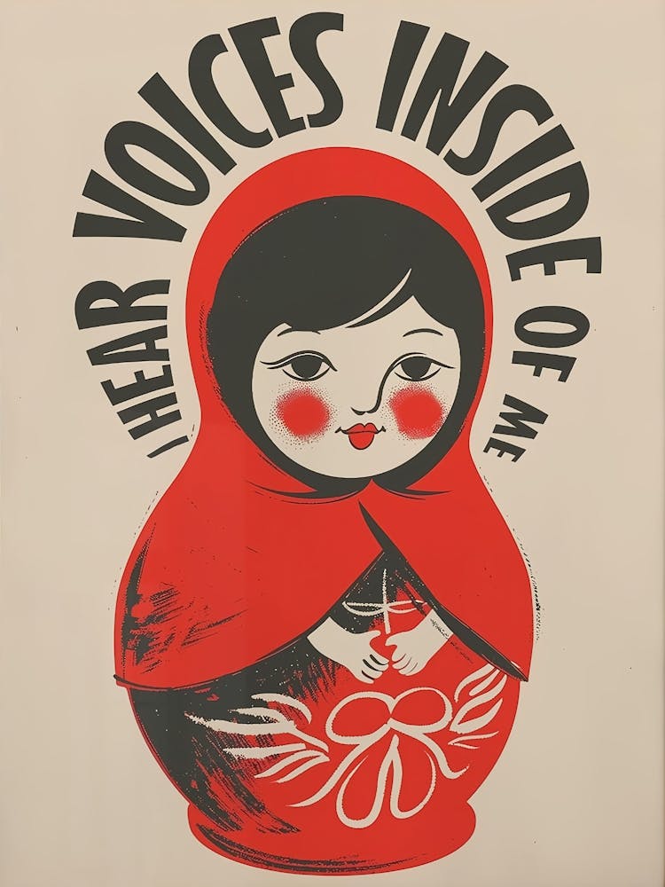 Voices Inside Of Me Poster Russian Doll Art Eastern European Art Matryoshka Poster Printable Funny Prints Retro Poster Therapy Art