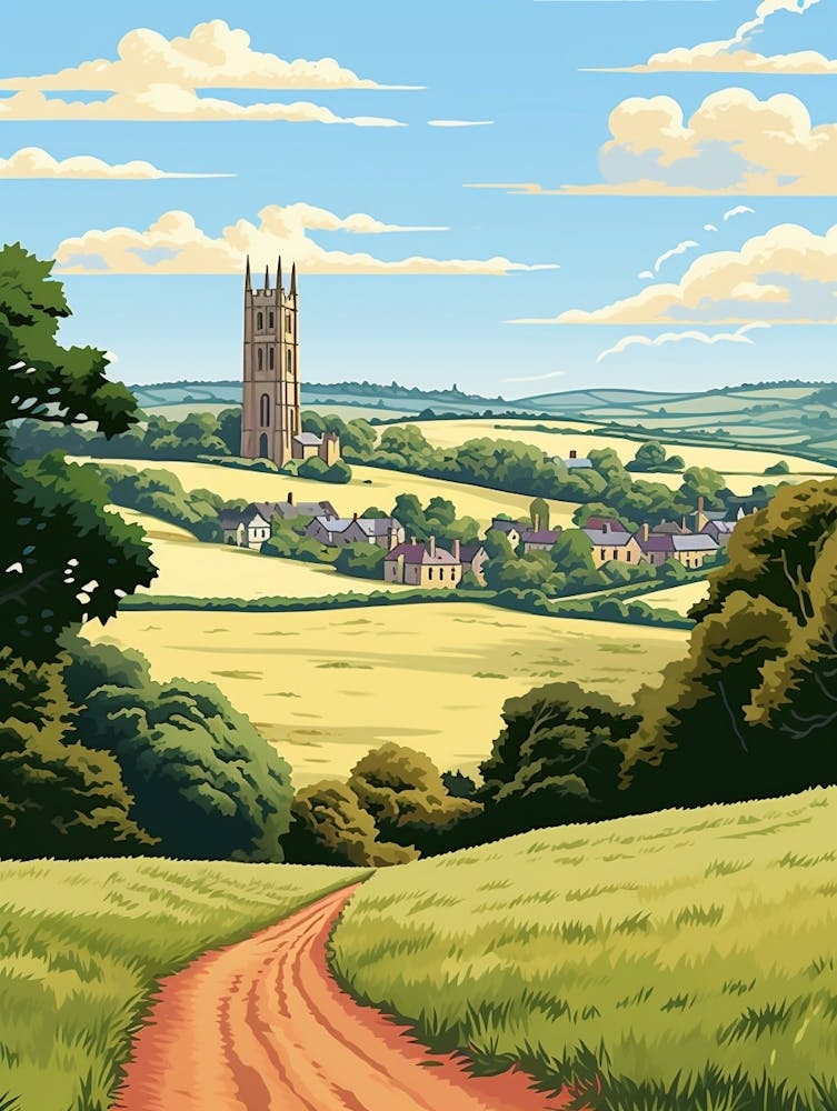 Cotswold Way England 1 Vintage Travel Illustration