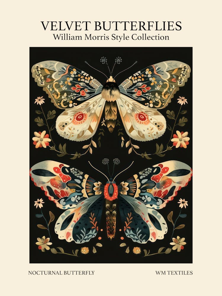 Velvet Butterflies Collection Nocturnal Butterfly William Morris Style 1