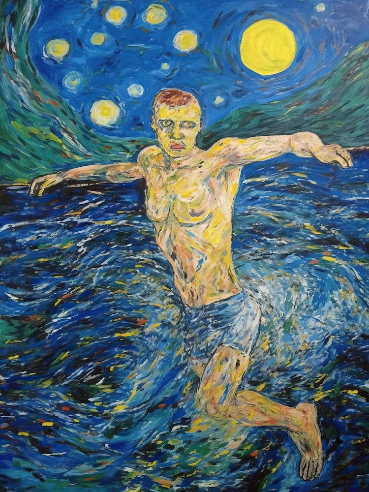 Swimming In The Style Of Van Gogh 1