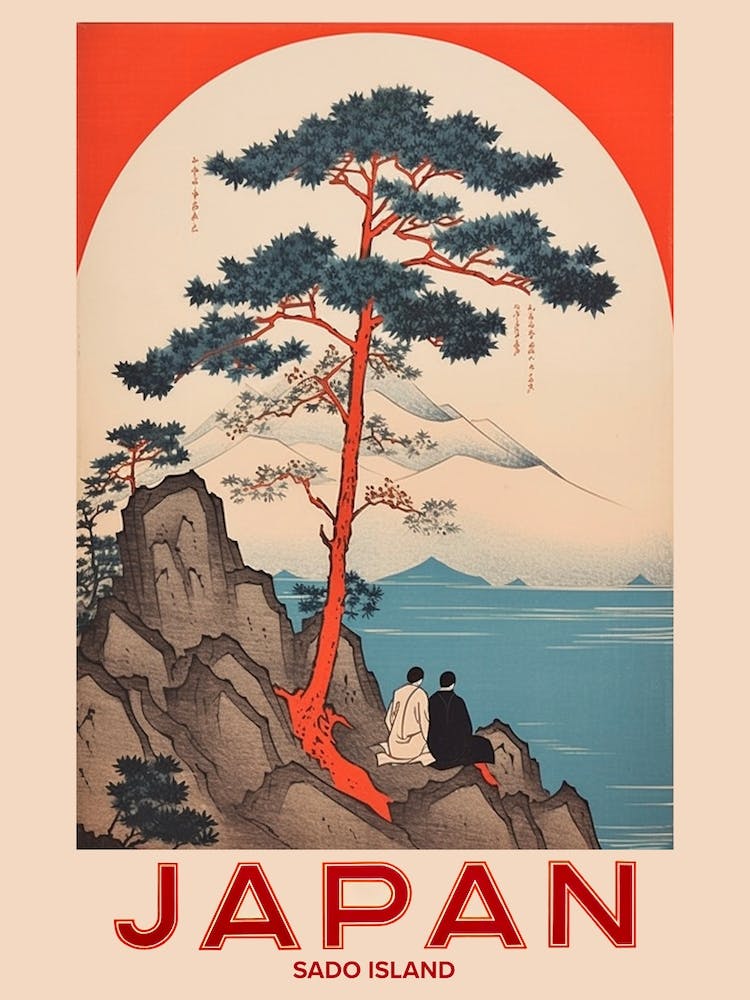 Sado Island, Visit Japan Vintage Travel Art 3