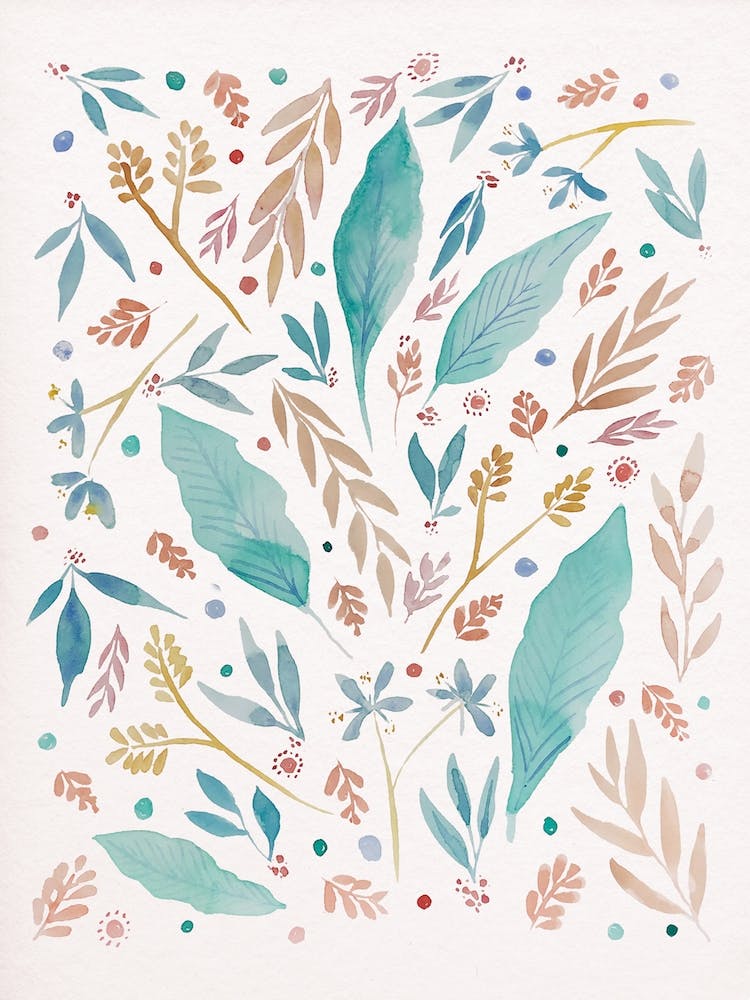 Elfenbein Aquarell-Blumen und Blätter