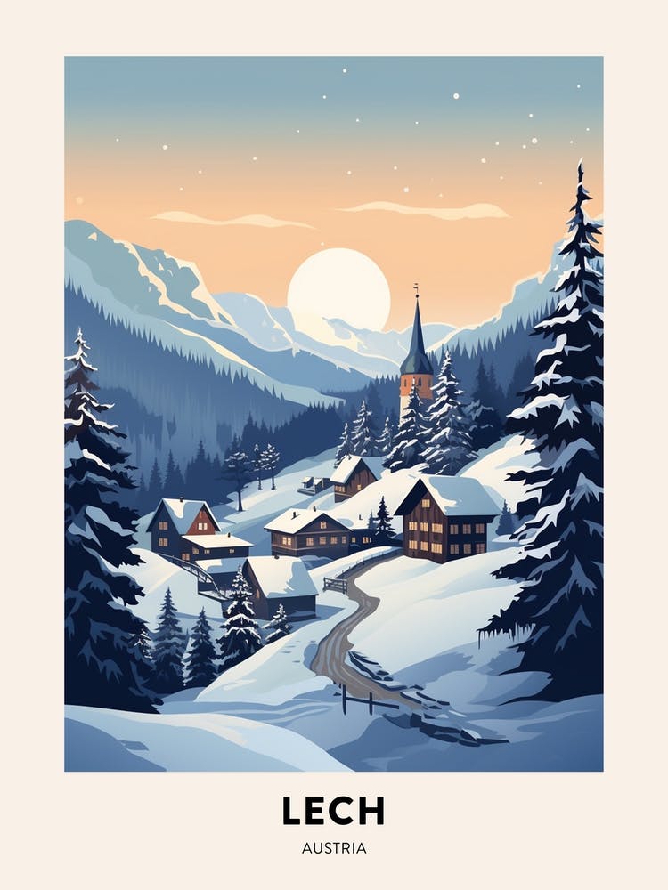 Winter Night  Travel Poster Lech Austria 1