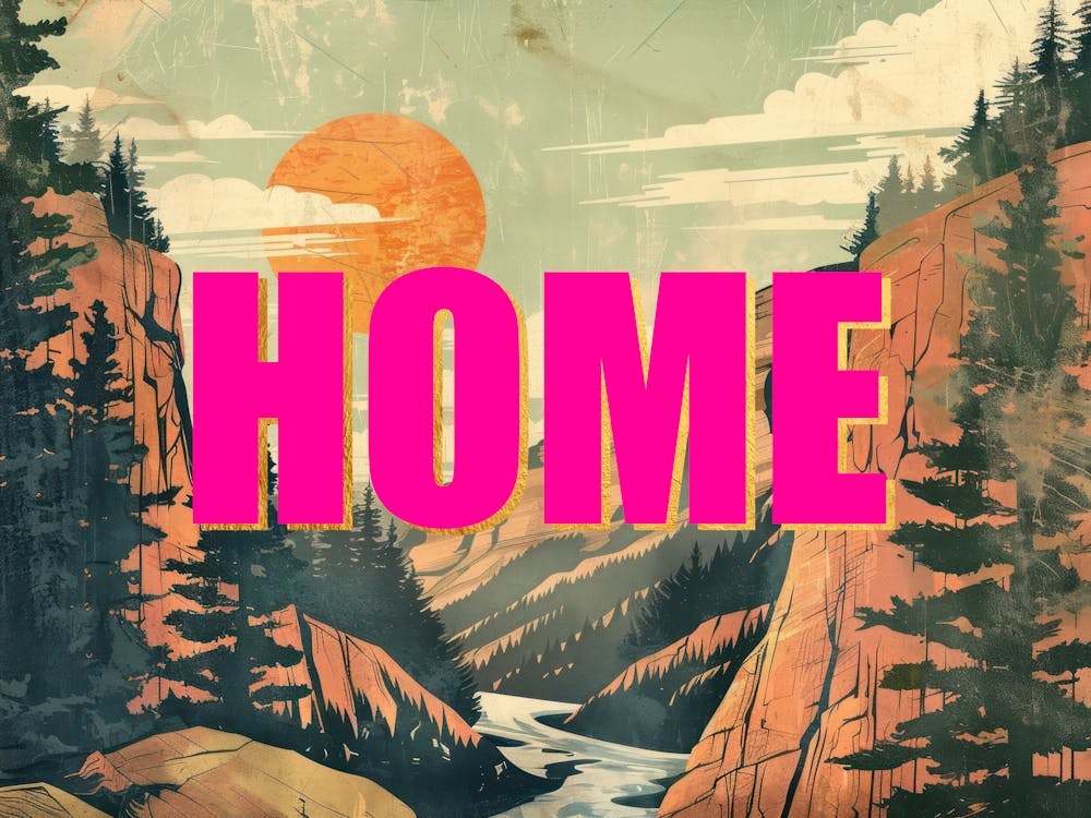 Pink And Gold Home Poster Retro Mountains 7