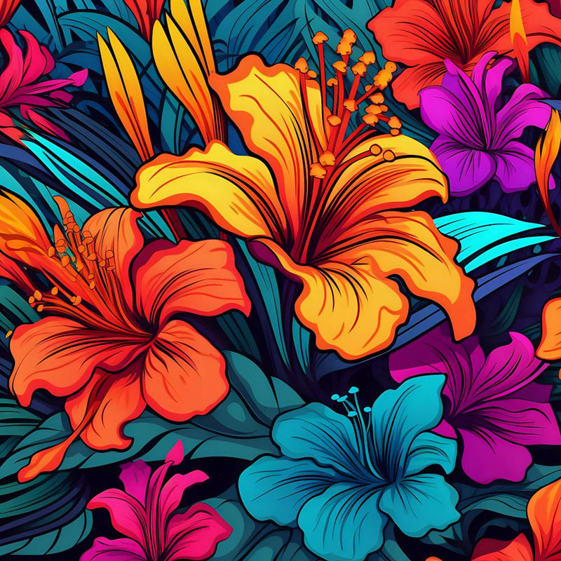 Hibiscus Flowers Colorful Vibrant Tropical Garden Bright Saturated Nature