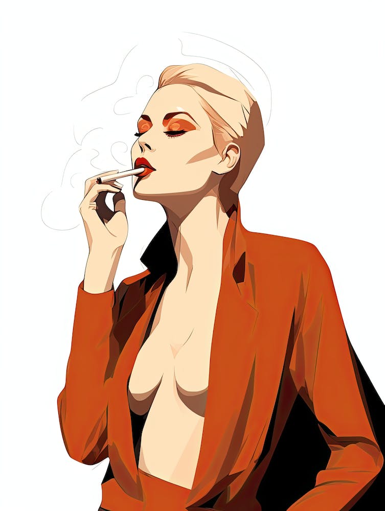 Illustration Of A Woman Smoking A Cigarette