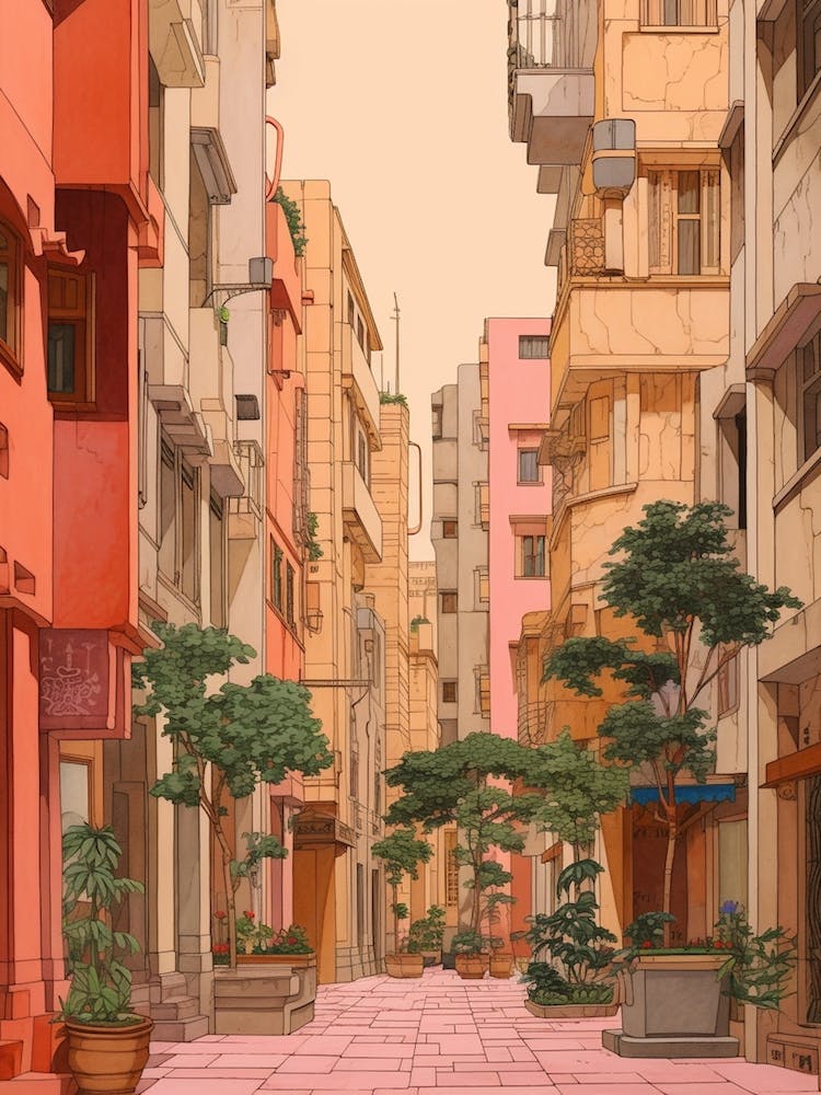 Beyrouth, Liban 4 Illustration de Voyage Rose Vintage