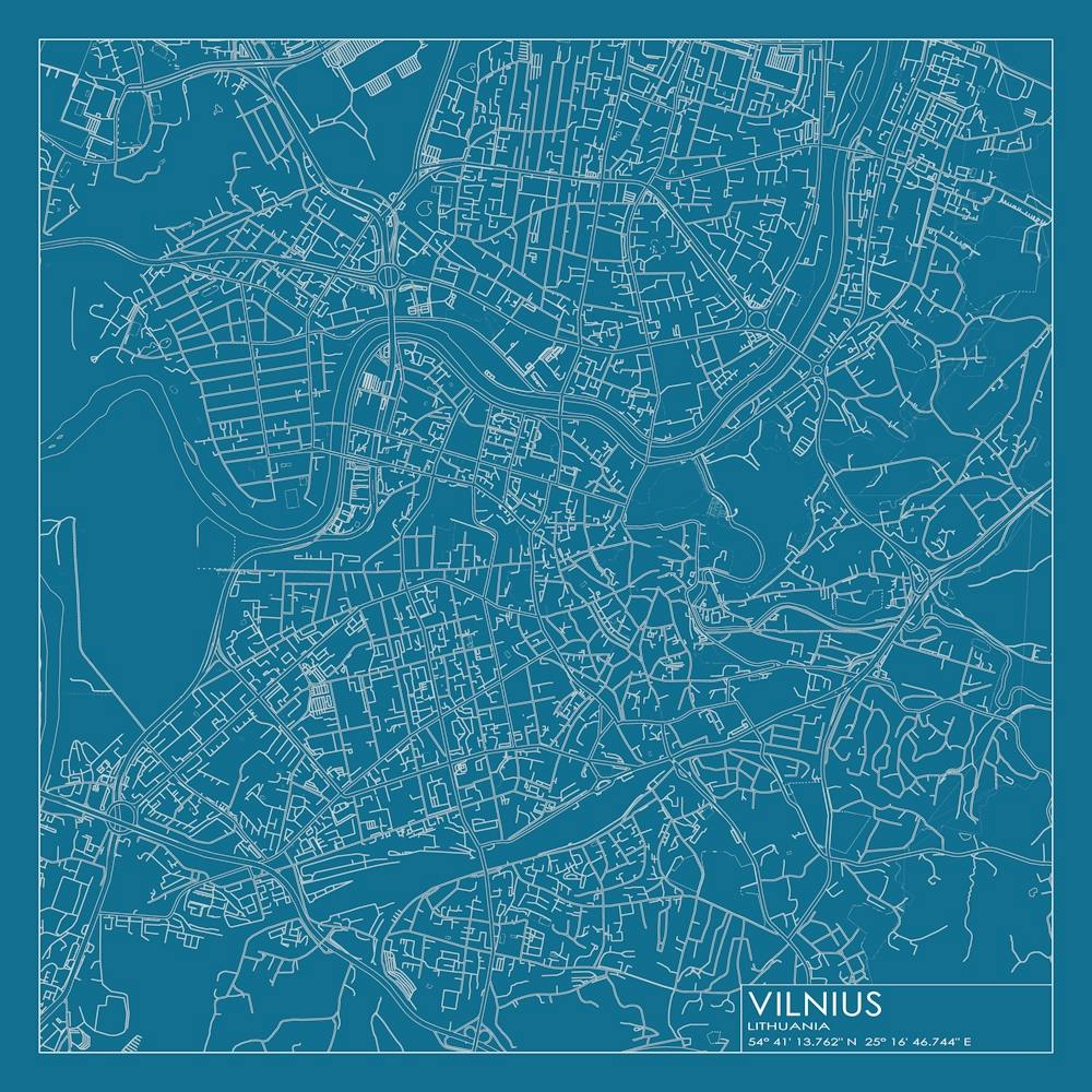 Vilnius, Lithuania, City Map Blueprint Design