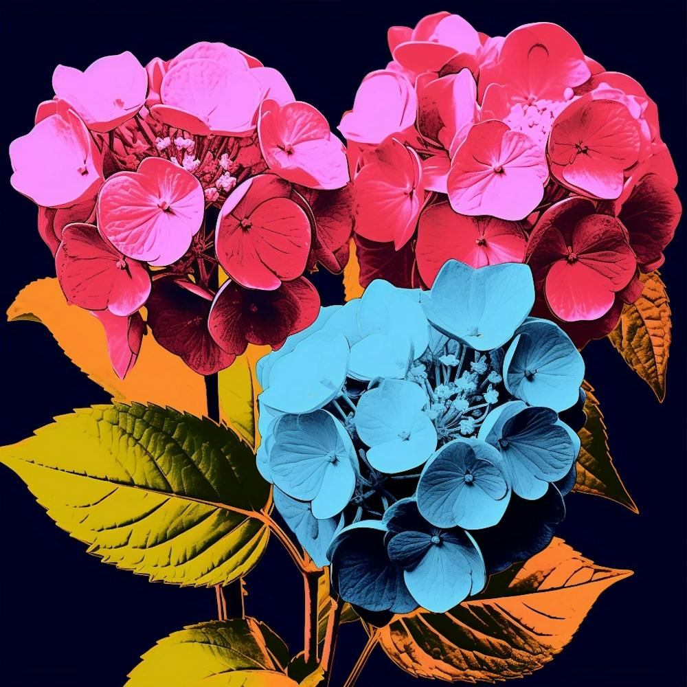 Andy Warhol Style Pop Art Flowers Hydrangea 2 Square