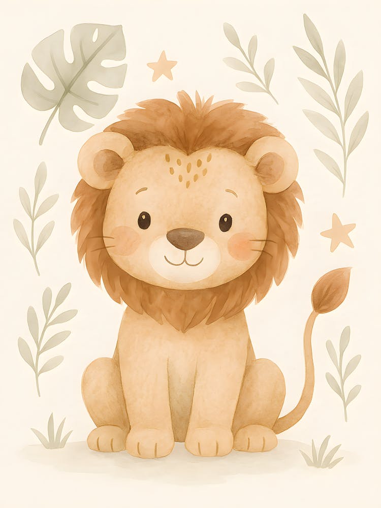 Boho Safari Baby Lion Printable Wall Art Neutral Nursery Animal Decor Watercolor Safari Animals Safari Nursery Poster