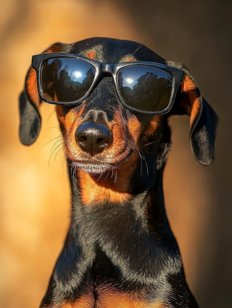 Dackel mit Sonnenbrille. KI-generiert.