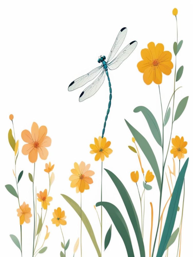 Dragonfly And Flowers