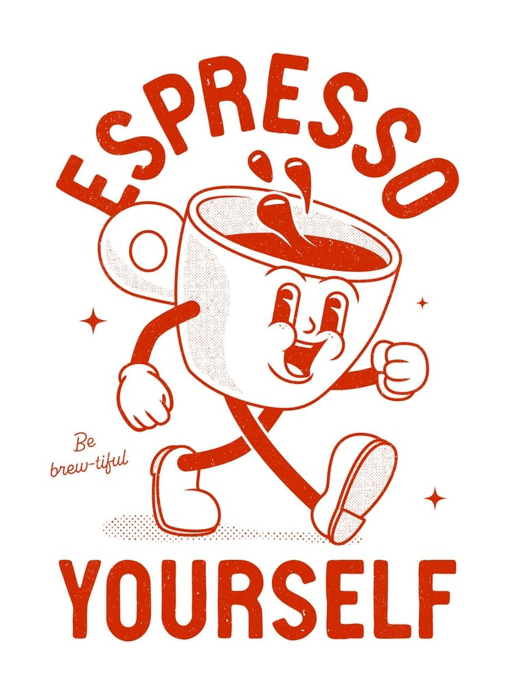 'Espresso Yourself' retro coffee poster in red