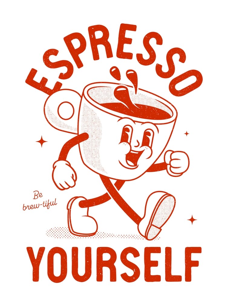 'Espresso Yourself' retro coffee poster in red