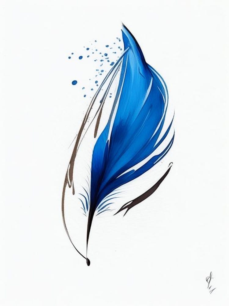 Quill And Ink Symbol Blue And White Line Drawing