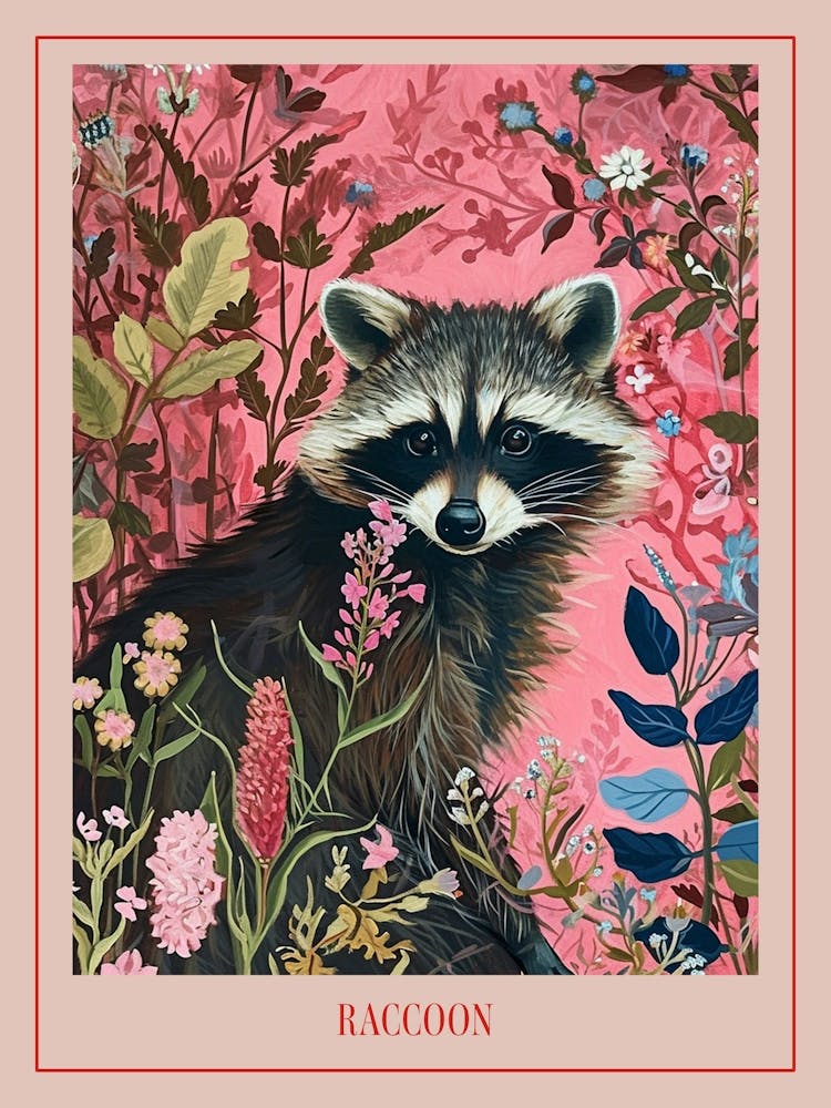 Floral Animal Painting Raccoon 3 Poster