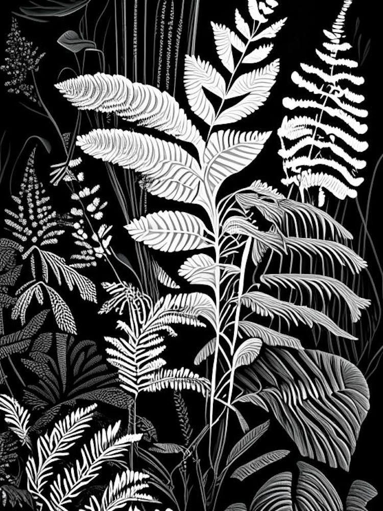 Beech Fern Wildflower Linocut