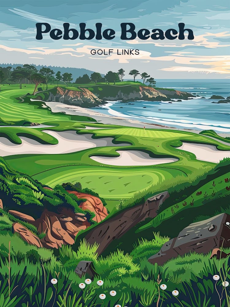 Pebble Beach Golf Course Travel Illustration