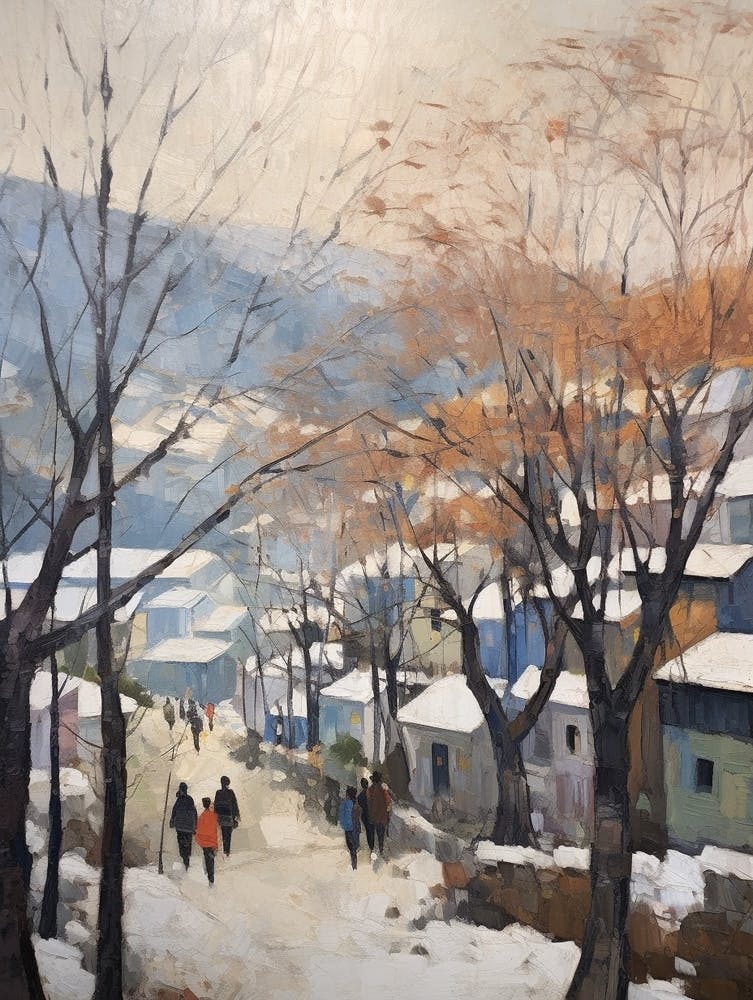 Winter City Park Painting Namsan Park Seoul South Korea 1