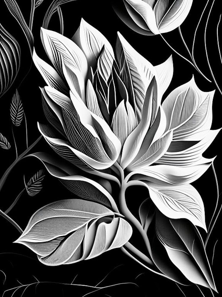 Magnolia Leaf Linocut 2