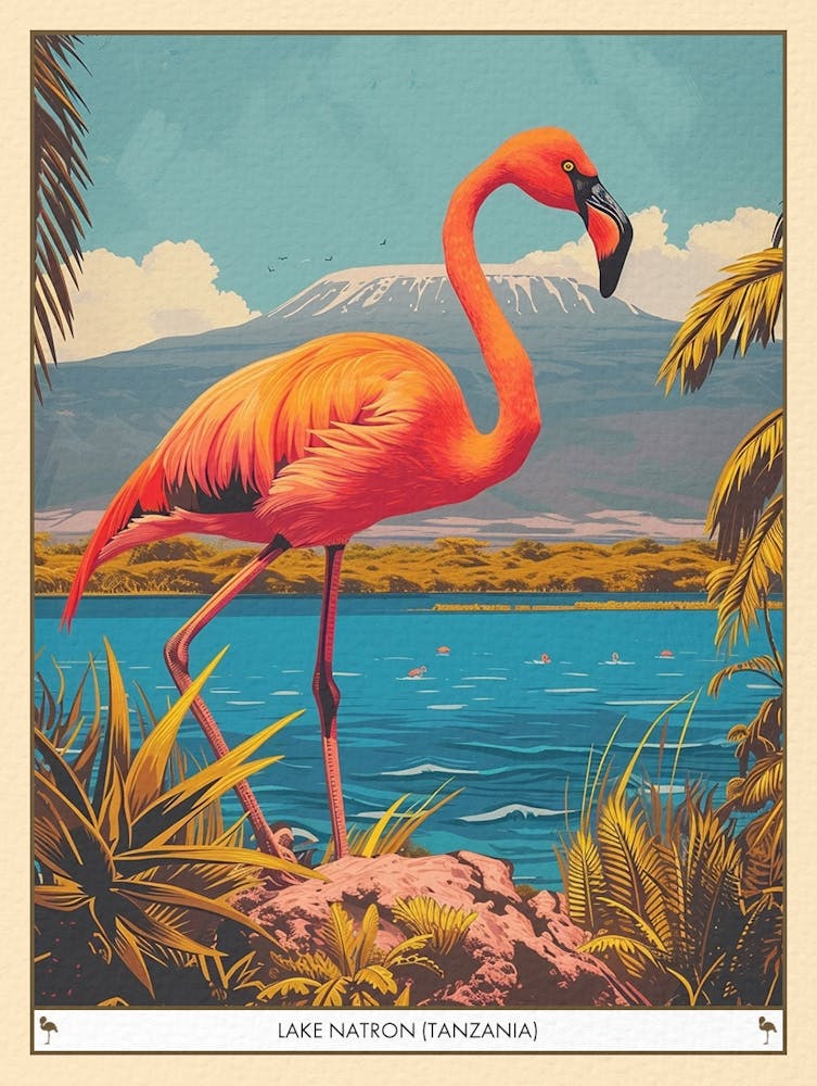 Greater Flamingo Lake Natron Tanzania Tropical Illustration 2 Poster