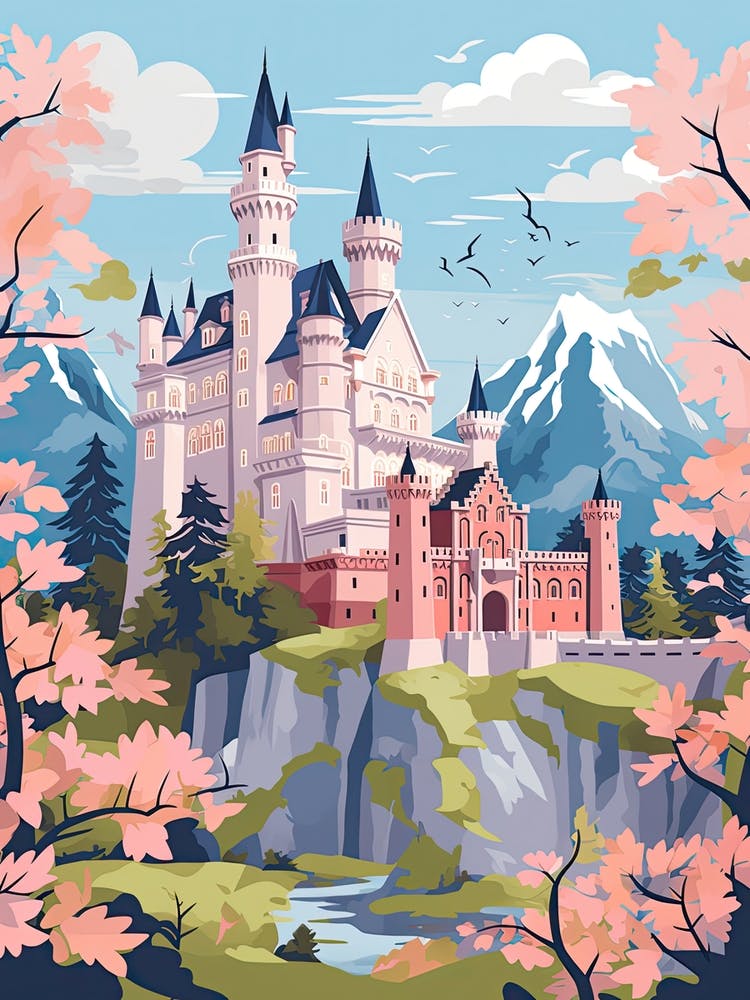 Neuschwanstein Castle   Bavaria, Germany   Cute Botanical Illustration Travel 0