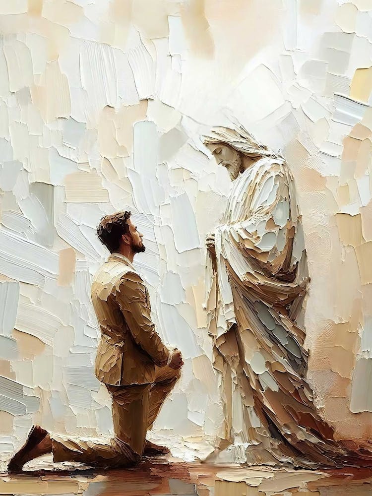 Finding Faith, Digital Christian Art, Jesus Savior Art, Man Kneels Before Jesus, Jesus Painting, Lds Art, Digital Bible Painting, Faith Art