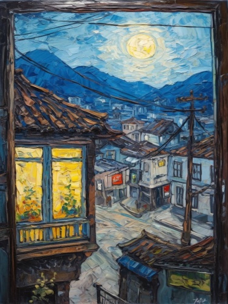 Window View Of Seoul South Korea In The Style Of Expressionism 4
