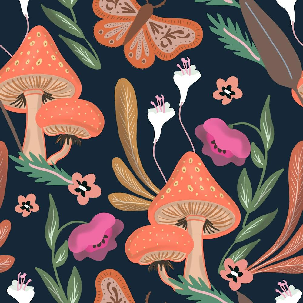 Mushrooms Red Dark Pattern