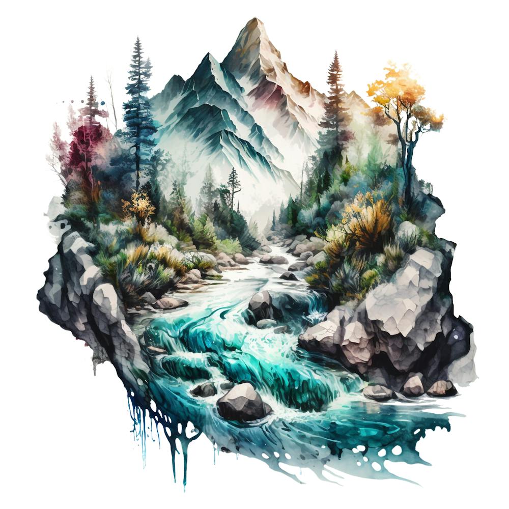 Watercolor Of A Mountain Stream 6