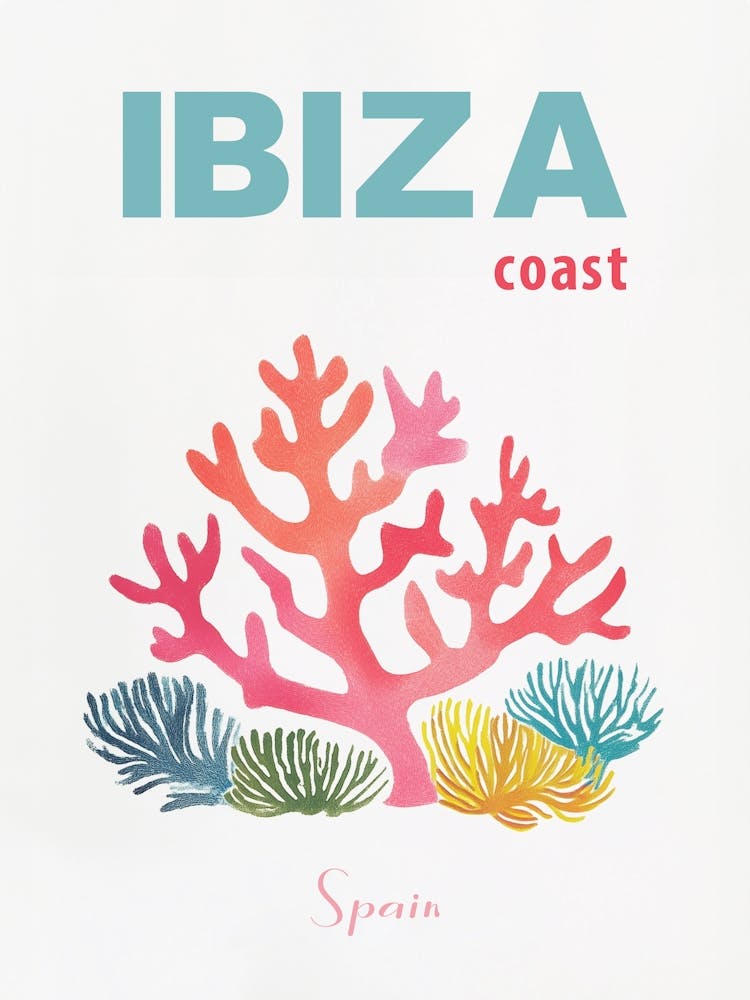 Ibiza Coast Reiseposter, Korallen Sommer Kunst