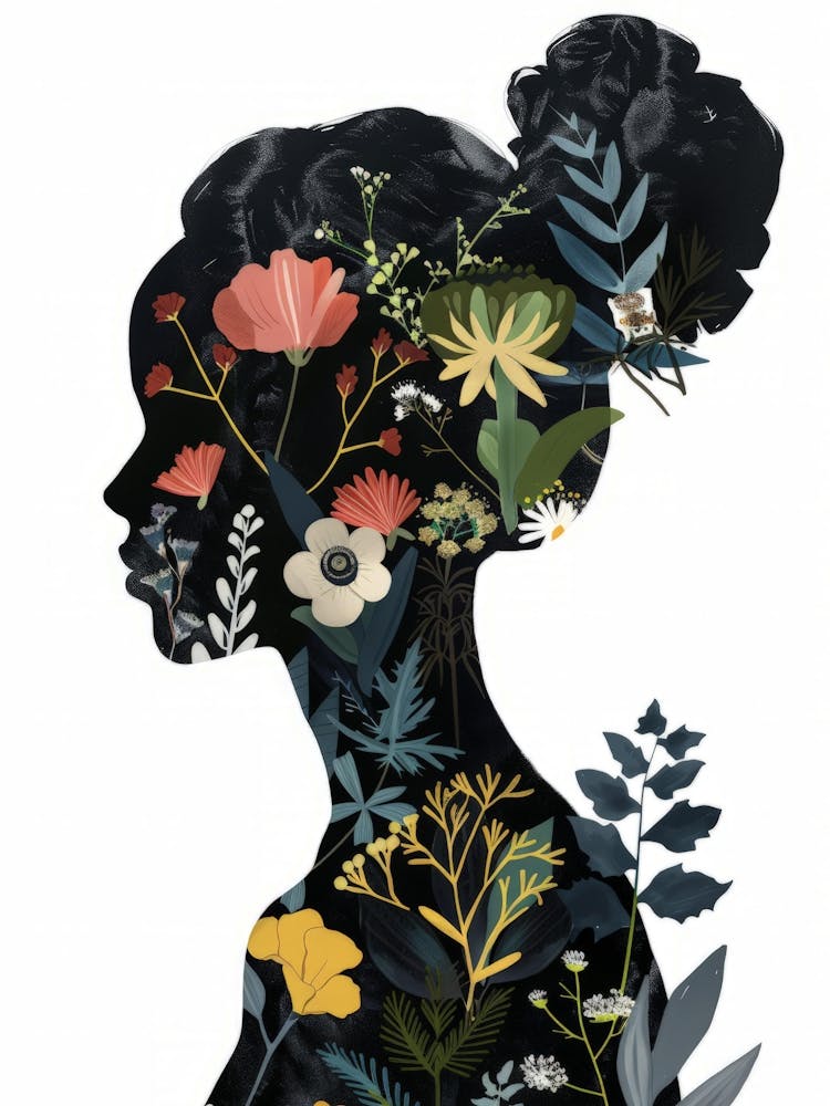 Silhouette Of A Woman With Flowers 1