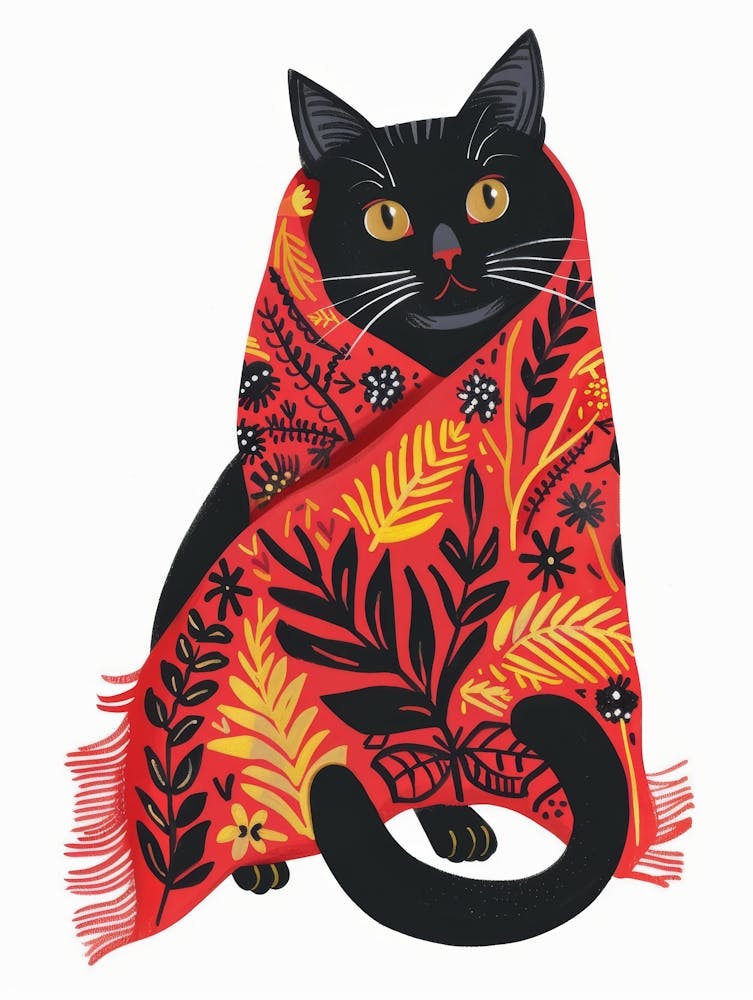Black Cat In Scarf