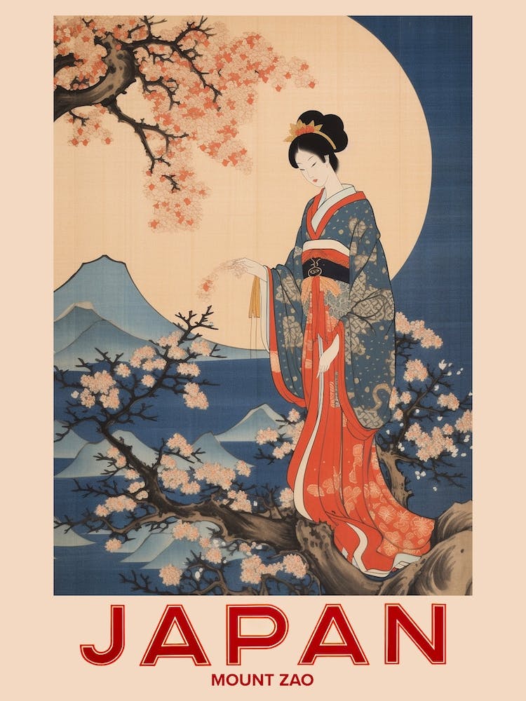 Mount Zao, Visit Japan Vintage Travel Art 3
