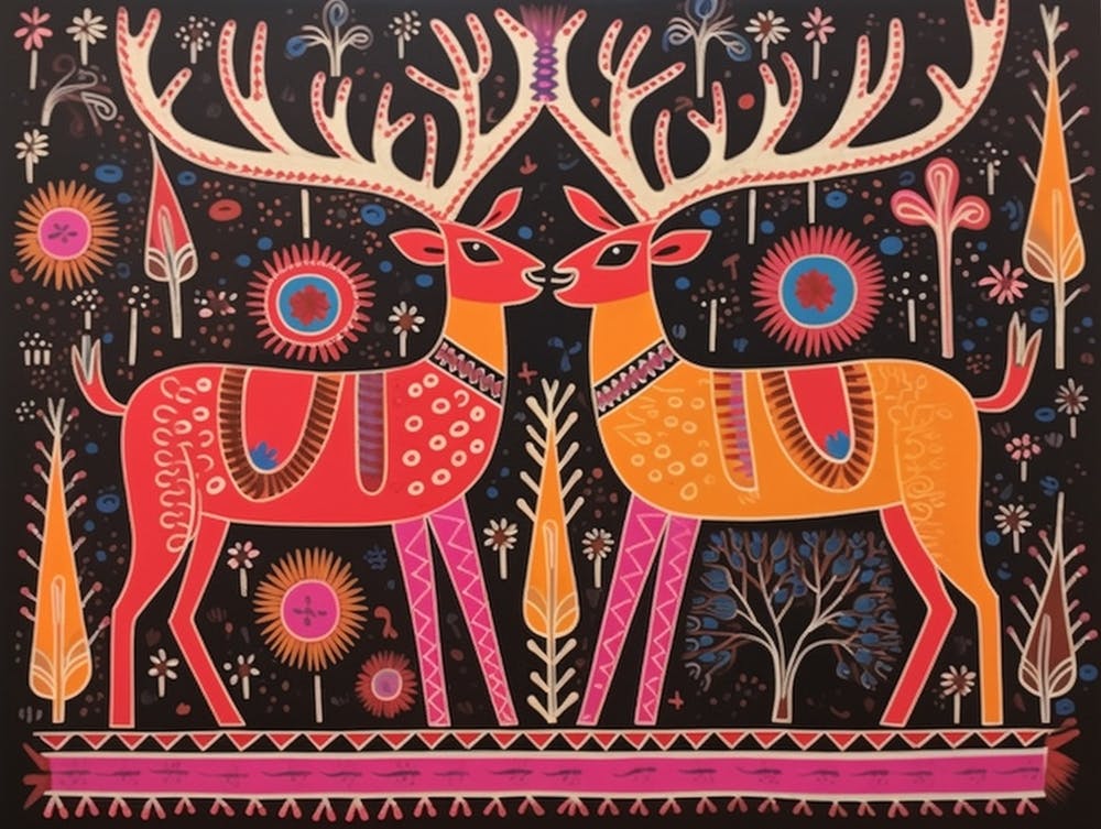 Renne 1 Illustration Animale Style Folklorique