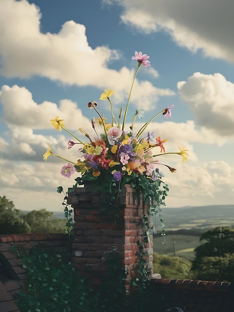 Blumen auf einem Schornstein