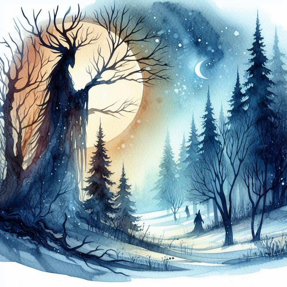 Aquarell-Illustration Eines Winterwaldes