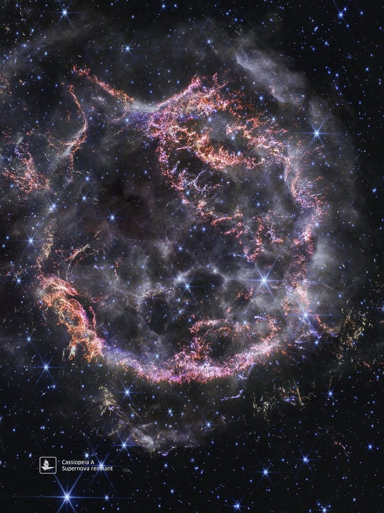 Cassiopeia A, Supernova remnant (NIRCam Image), December 10, 2023 (James Webb/JWST) — space poster