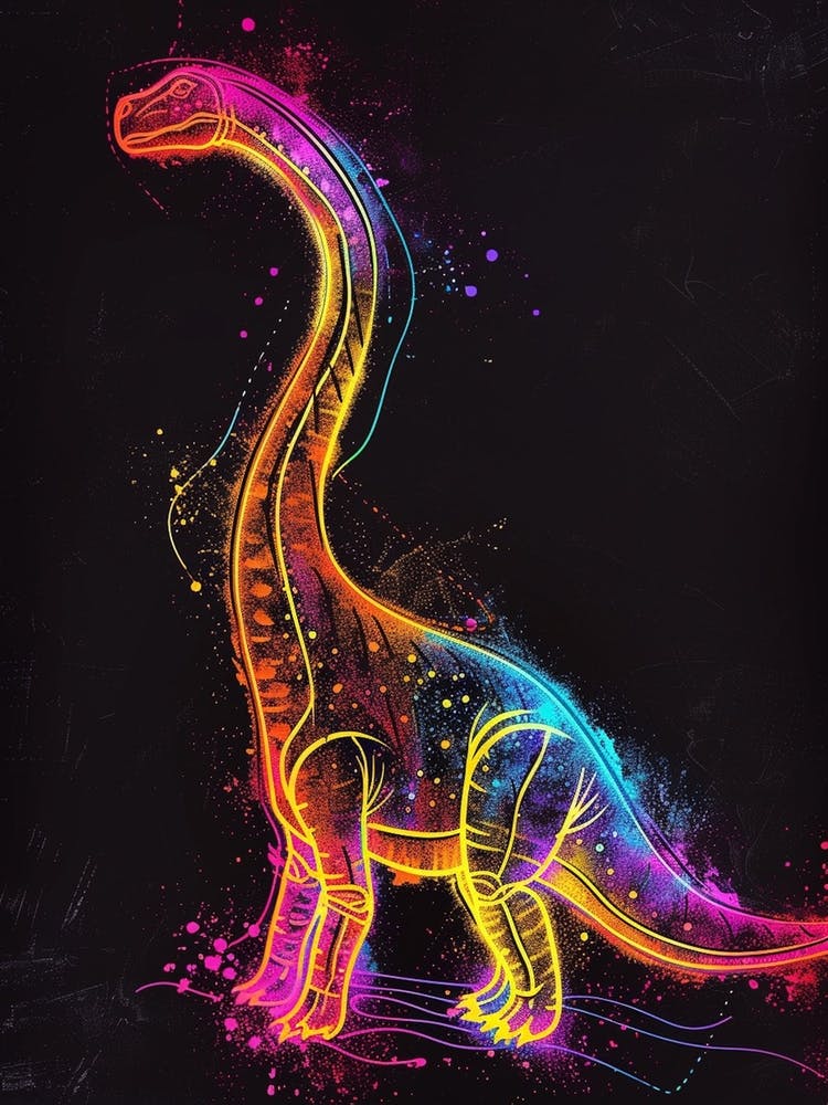 Abstract Neon Line Illustration Brachiosaurus 1