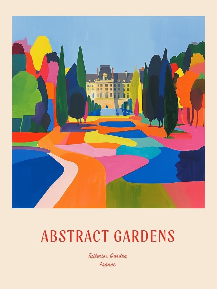 Colourful Gardens Tuileries Garden France 3 Red Poster