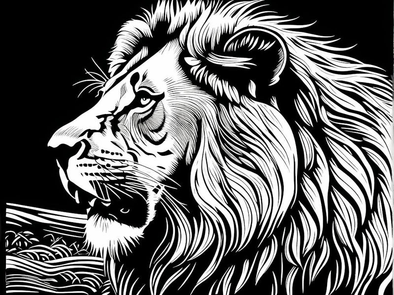 Lion Linocut Sketch Black And White art, animal art, 155