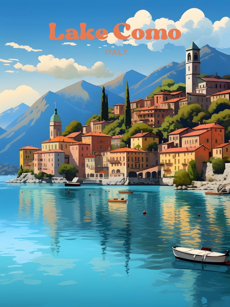 Lake Como Italy Coast Modern Travel Illustration