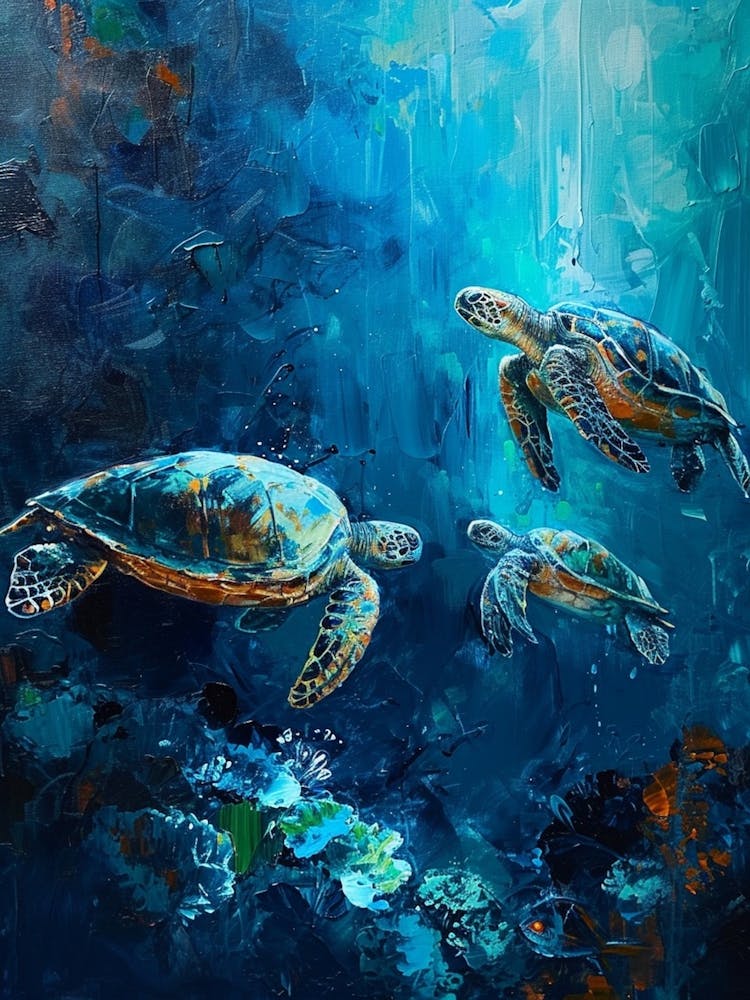 Sea Turtles Illuminated By The Light Underwater 1