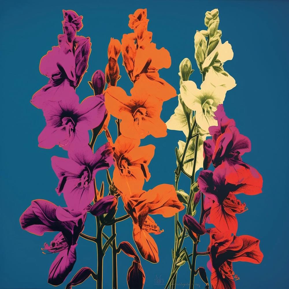 Andy Warhol Style Pop Art Flowers Larkspur 1 Square
