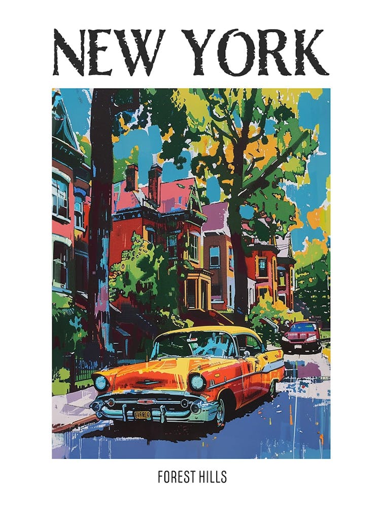 Forest Hills New York Colourful Silkscreen Illustration 2 Poster